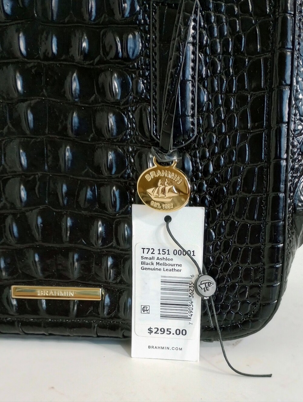 NEW Brahmin Small Ashlee Black Melbourne Croc Embossed Leather Crossbody Satchel - Picture 14 of 14